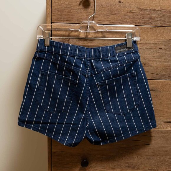High Rise Navy and White Striped Denim Shorts - Picture 8 of 10